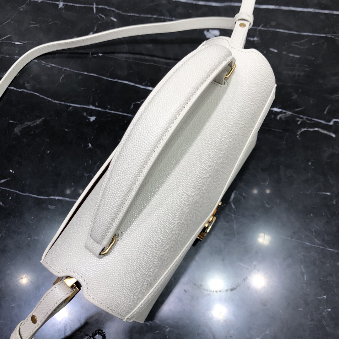 Saint Laurent Cassandera Grained Embossed Calfskin Handbag Shoulder Bag White 623931